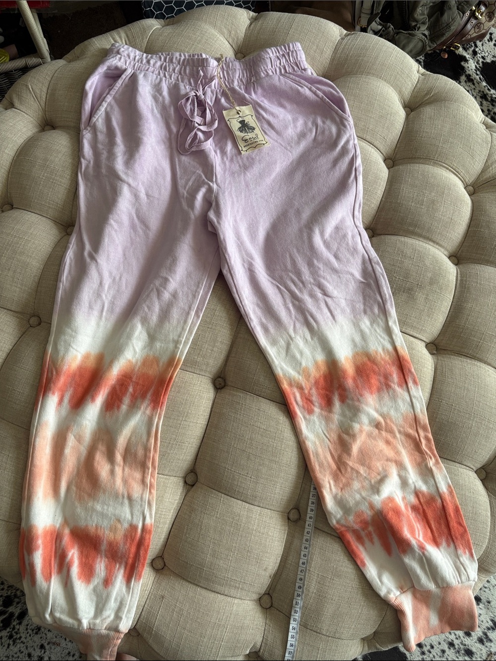 easel Lavender Tie-Dye Track Joggers with Coral and White Accents